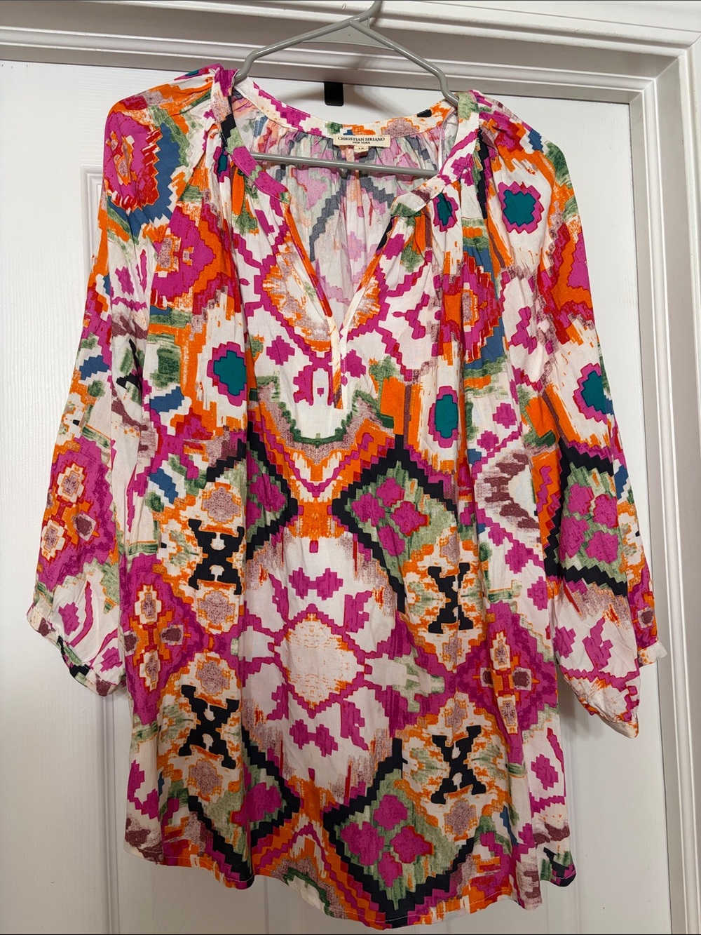 Christian Siriano Pink Orange Teal Patterned Women's Tunic